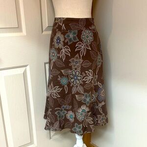 EUC Brown Floral A-Line Skirt